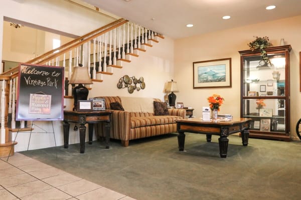 Cozy lobby area with seating and decor at Vintage Park.