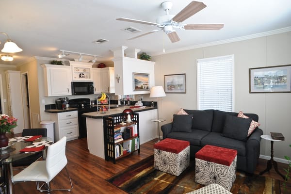 Cozy living area with kitchen and dining space