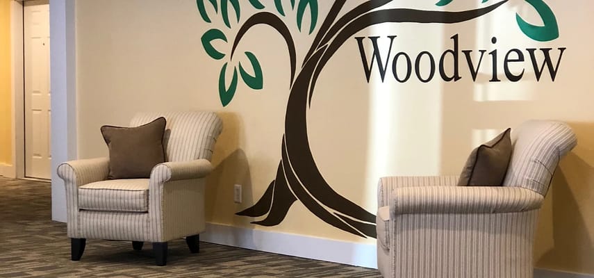Interior view of the Woodview Independent Senior Living common area