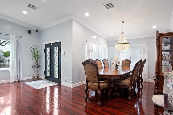 Elegant dining area with a large table