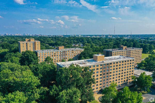 Aerial view of Legacy at Imperial Village campus surrounded by trees