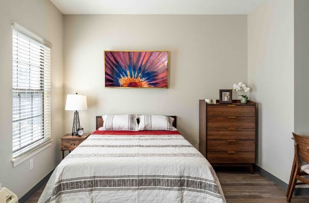 Cozy resident room with bed and decor