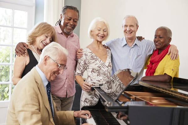 Residents enjoying music together in the common area