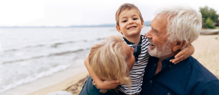 Family enjoying time together by the lakeside