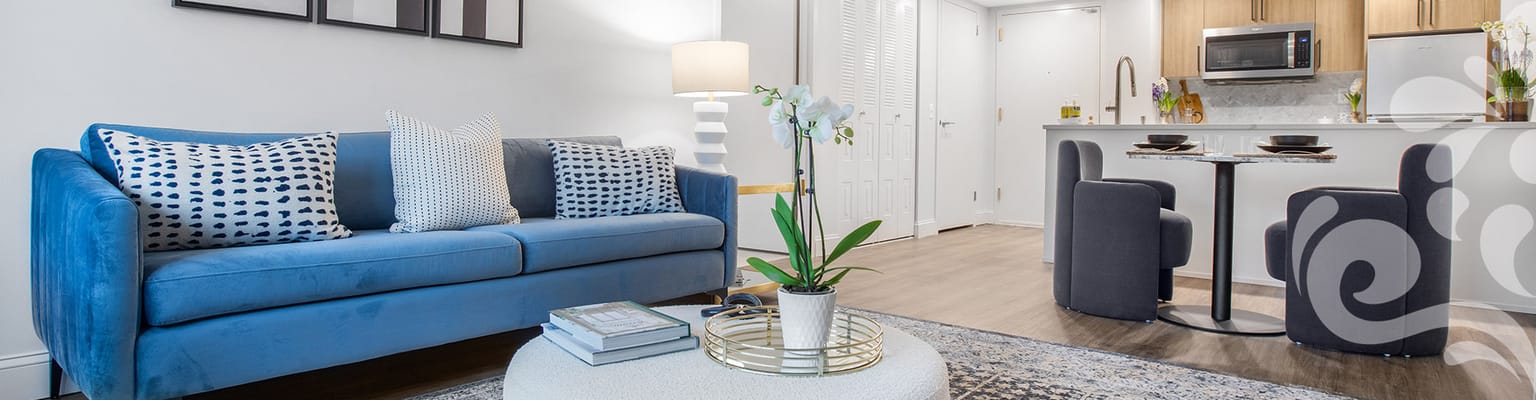 Bright interior of an apartment with modern furnishings