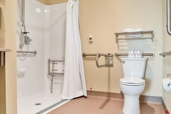 Clean and accessible bathroom with shower and toilet