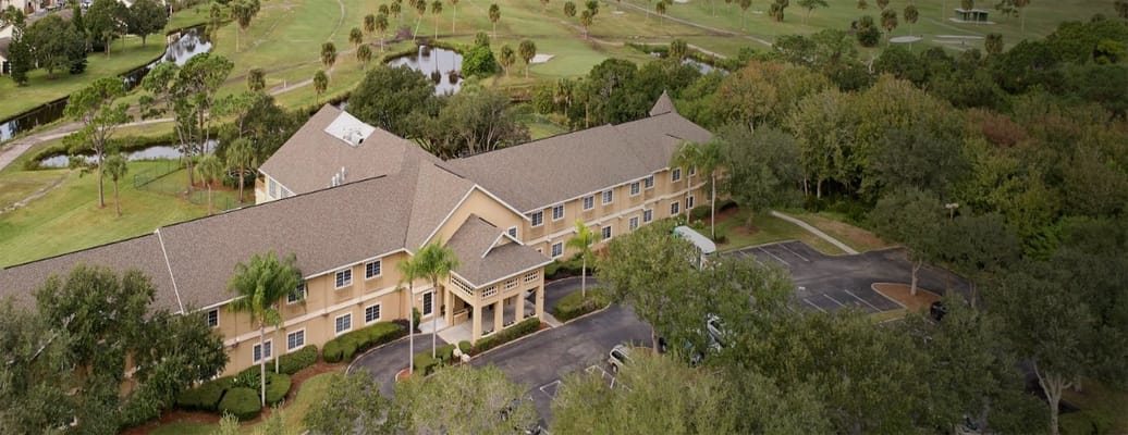 Aerial view of Greenwood Place facility with surrounding greenery