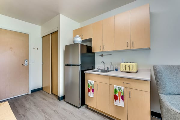 Interior view of a kitchenette in a resident room