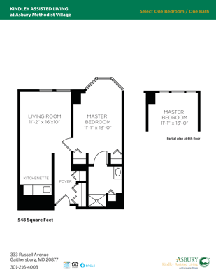 Architectural floor plan of a one-bedroom apartment