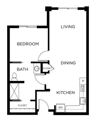 Architectural floor plan of a living unit layout