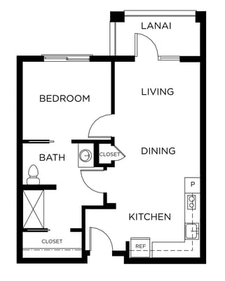 Architectural floor plan of a resident unit