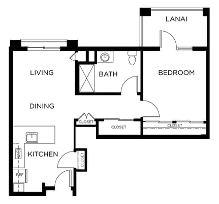 Architectural floor plan of a living unit