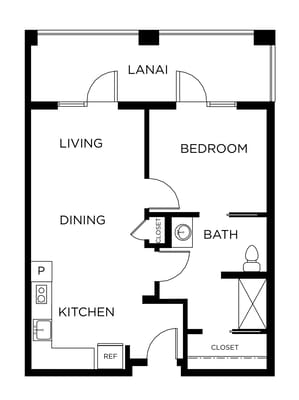 Architectural floor plan of a living space layout