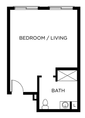 Architectural floor plan of a living area