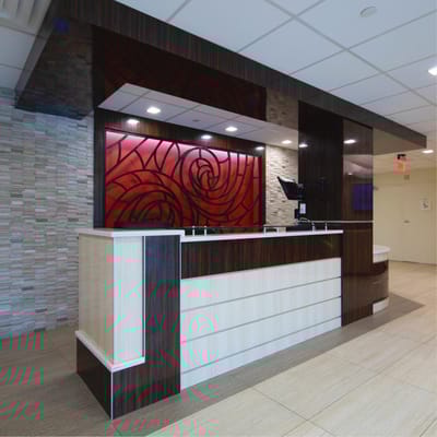 Modern reception area with decorative panel