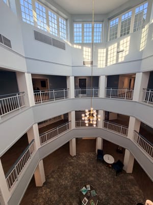 Bright interior common area with natural light