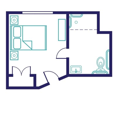 Architectural floor plan layout of a resident's room