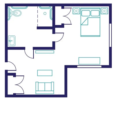 Architectural floor plan of a resident unit layout