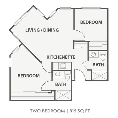 Architectural floor plan of a two-bedroom unit