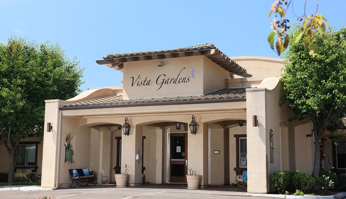 Exterior view of the Vista Gardens building entrance