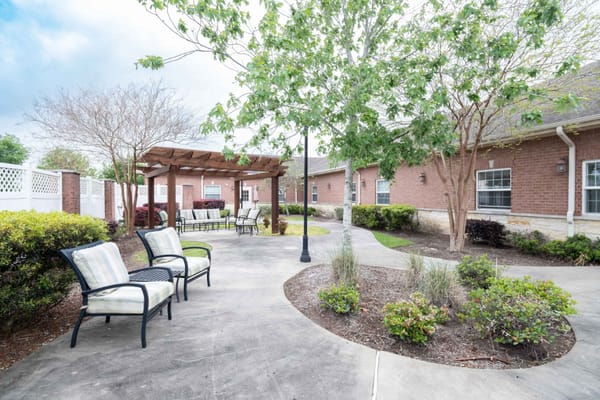 Courtyard area with seating and greenery