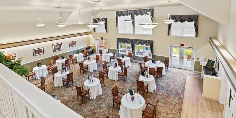 Interior dining area with tables and chairs