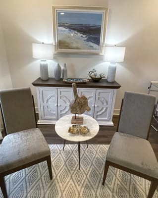 Interior seating area with decorative elements