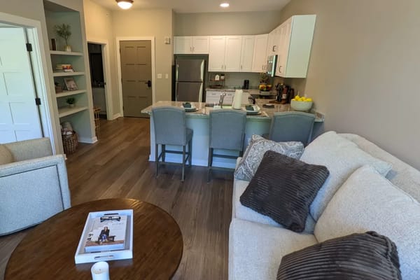 Cozy living area with modern kitchen