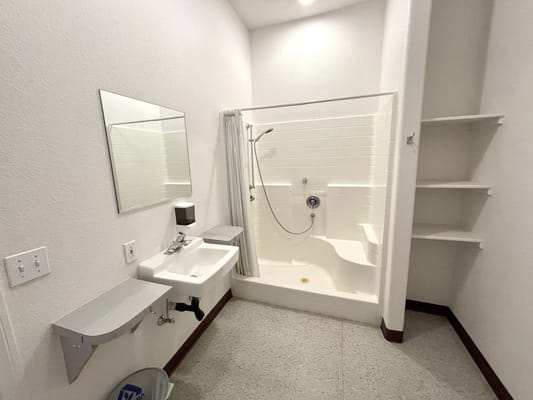 Accessible bathroom with shower and sink