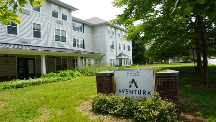 Exterior view of Aventura at The Park with signage