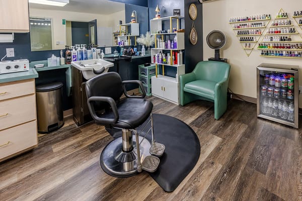A well-equipped salon space in the assisted living facility