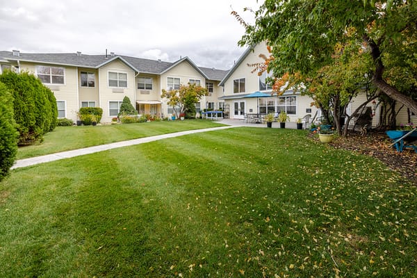 Beautiful outdoor space with manicured lawns and buildings