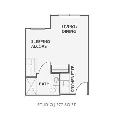 Architectural floor plan of a studio apartment