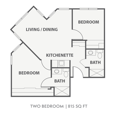 Architectural floor plan for a two-bedroom unit