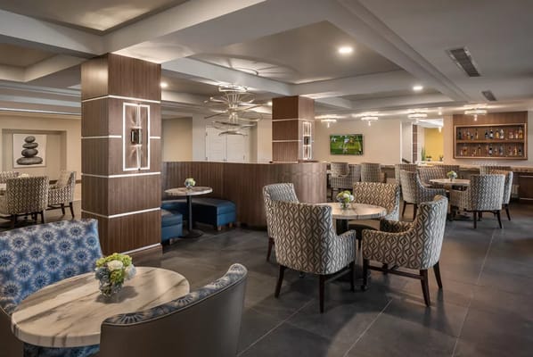 Stylish common area with seating and decor