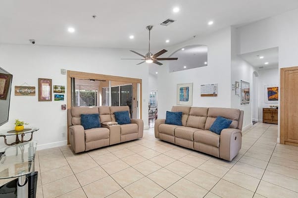 Interior lounge area with seating and decor