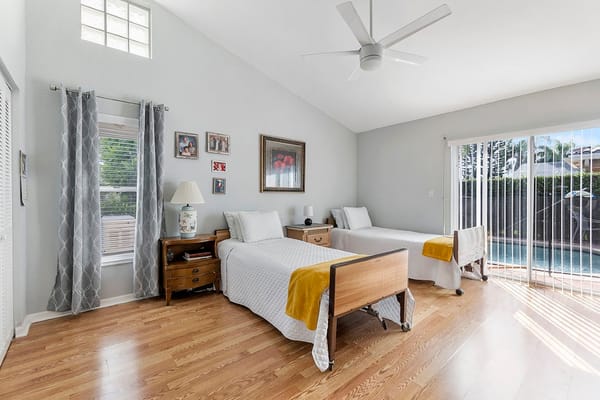 Bright interior view of a shared resident room