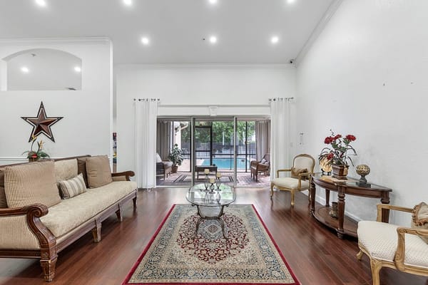 Bright common area with seating and natural light
