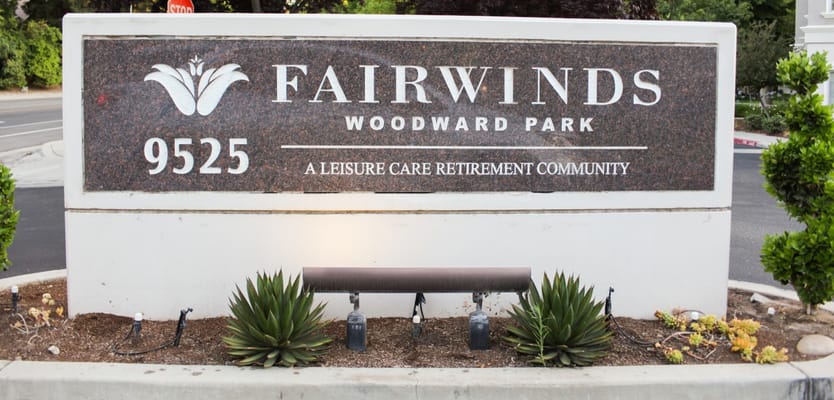 Sign for Fairwinds Woodward Park retirement community
