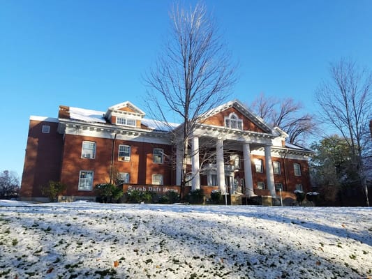 Exterior view of Sarah Daft Home on a snowy day