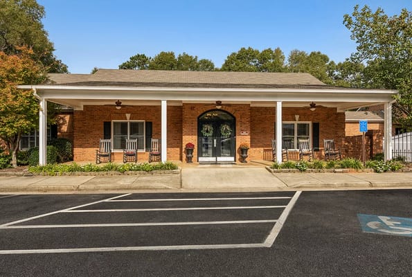Exterior view of a nursing home facility entrance