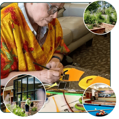 Resident engaging in a craft activity at the community center
