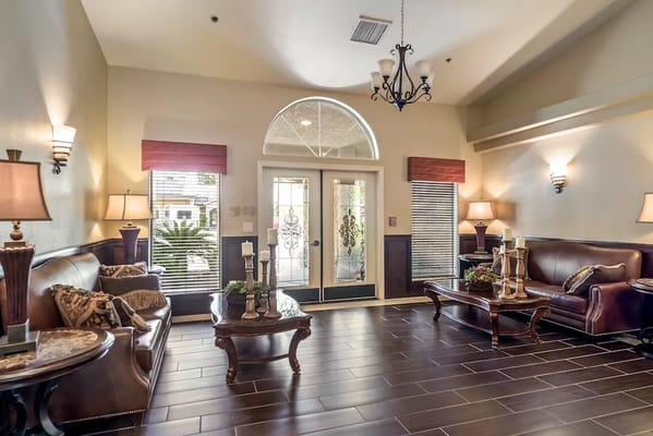 Interior of a welcoming common area with seating