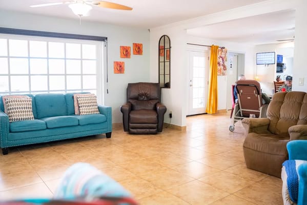 Bright common area with comfortable seating