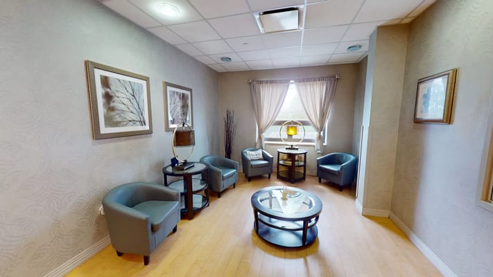 Interior lounge area with seating and decor