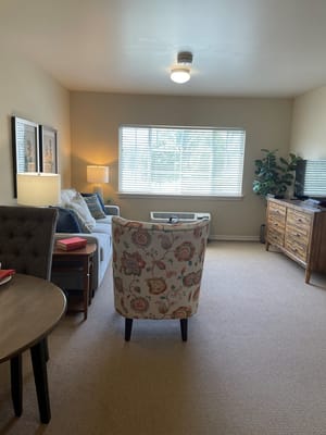 Bright and cozy interior common area with seating