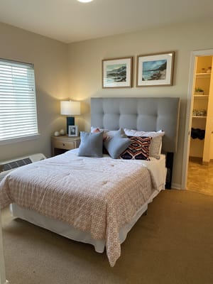 Cozy private bedroom in a senior living facility