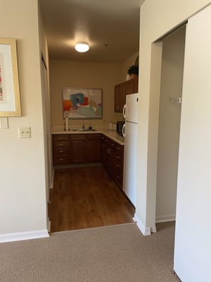 Interior view of a kitchen area in a resident suite