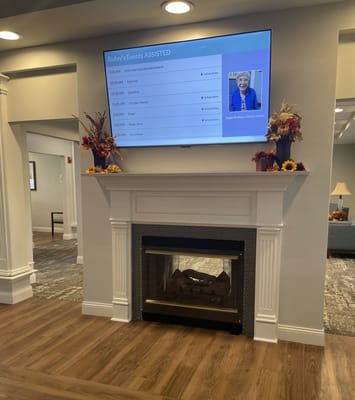 Common area with schedule display and decorations