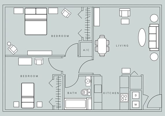 Architectural floor plan of a living unit layout